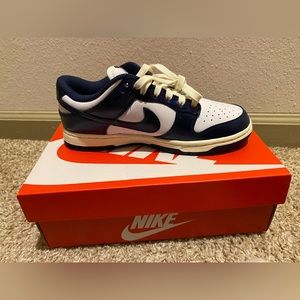 Nike White and Navy Blue Dunk Low